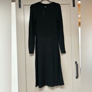 GAP Black Textured Long Sleeve Maxi Dress
